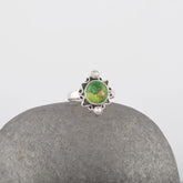 Green Copper Turquoise Ring, 3mm Round Pearl, 10mm Round Turquoise Ring, 925 Solid Sterling Silver Ring, Cabochon Gemstone Ring For Gift